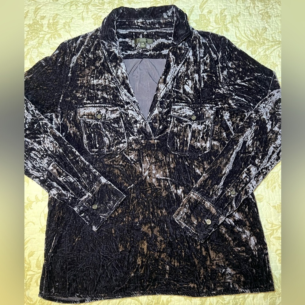 J Crew Crushed Velvet Velour Collared Pullover Shirt Blouse Top size XS